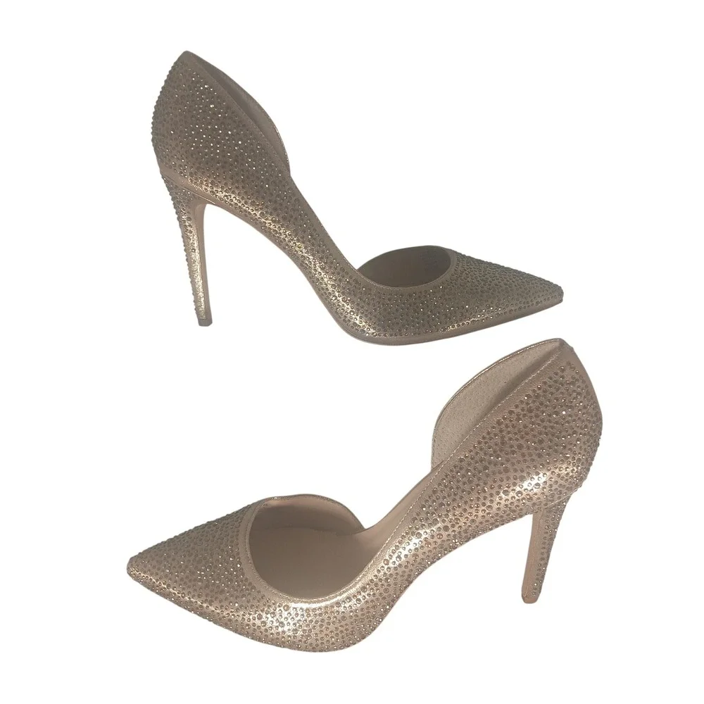 INC International Concepts Rose Gold‎ Rhinestone DOrsay Stiletto Heels Shoes 8.5